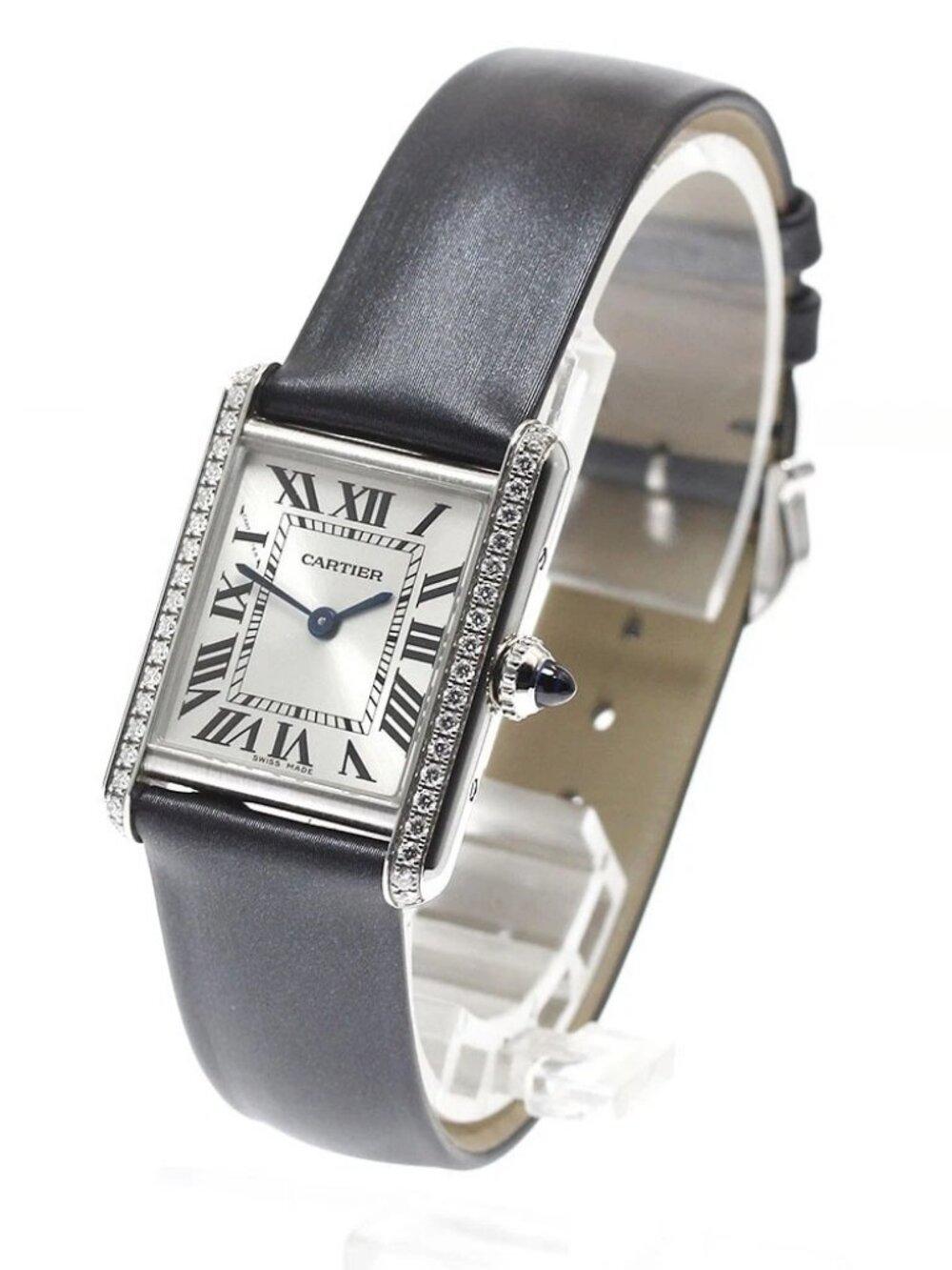CARTIER tank mast SM W4TA0016 Diamond Bezel Silver Dial Quartz Ladies - Picture 2 of 6